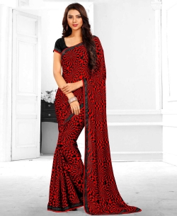Red Satin Printed Regular Sarees
