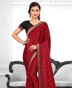 Red Satin Printed Regular Sarees