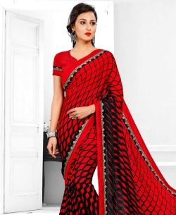 Red Satin Printed Regular Sarees