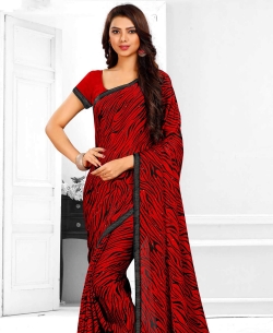 Red Satin Printed Regular Sarees