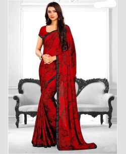 Red Satin Printed Regular Sarees