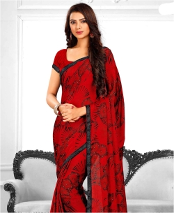 Red Satin Printed Regular Sarees