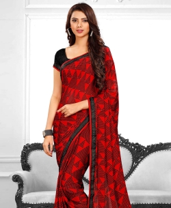 Red Satin Printed Regular Sarees