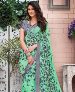 Green Georgette Printed Regular Sarees