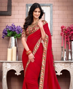 Red Georgette Printed Regular Sarees