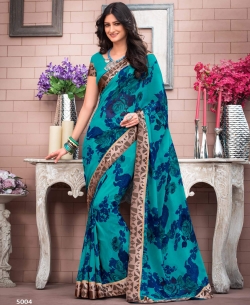 Blue Georgette Printed Regular Sarees