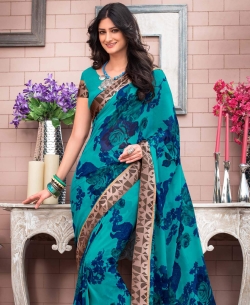 Blue Georgette Printed Regular Sarees