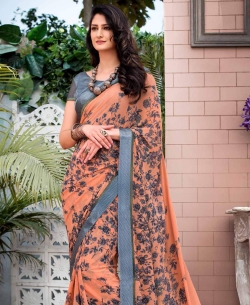 Peach Georgette Printed Regular Sarees