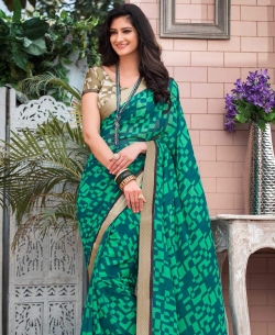 Green Georgette Printed Regular Sarees