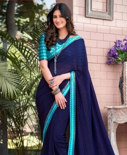 Navy Blue Georgette Printed Regular Sarees