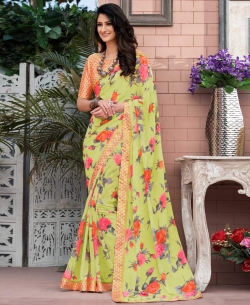 Light Green Georgette Printed Regular Sarees