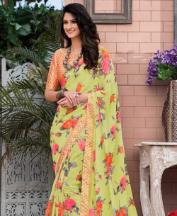 Light Green Georgette Printed Regular Sarees