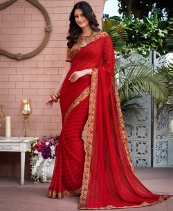 Red Georgette Printed Regular Sarees