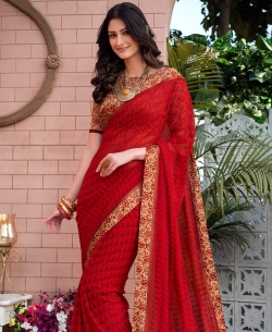 Red Georgette Printed Regular Sarees