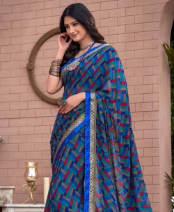 Royal Blue Georgette Printed Regular Sarees
