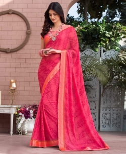 Pink Georgette Printed Regular Sarees