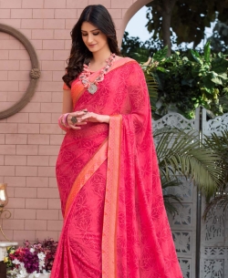 Pink Georgette Printed Regular Sarees