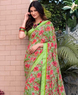 Green Georgette Printed Regular Sarees