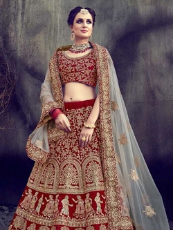Red Velvet Embroidery A Line Lehengas
