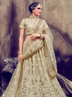 Beige Georgette Embroidery A Line Lehengas