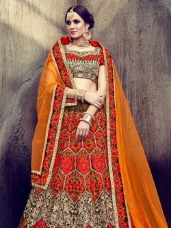 Multi Velvet Embroidery A Line Lehengas