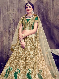 Beige Silk Embroidery A Line Lehengas