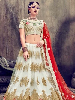 White Net Embroidery A Line Lehengas