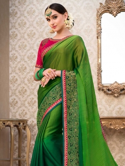 Green Chiffon Stone Work Border Sarees