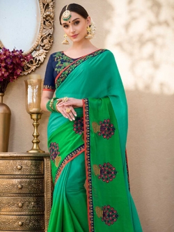 Green Chiffon Stone Work Border Sarees