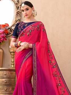 Pink Chiffon Stone Work Border Sarees