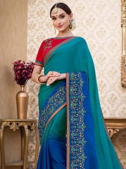 Royal Blue Chiffon Stone Work Border Sarees