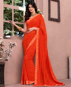 Orange Georgette Printed Regular Sarees