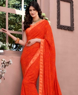 Orange Georgette Printed Regular Sarees