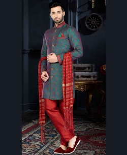 Red Jaquard Jacquard Kurta Pajama
