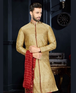 Beige Jaquard Jaquard Style Kurta Pajama