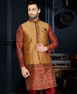 Maroon Printed Art Dupion Printed Kurta Pajama