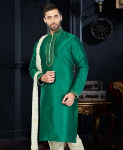 Green Art Dupion Lace Border Kurta Pajama