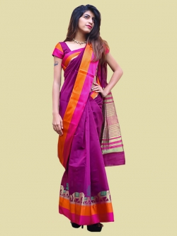 Magenta Cotton Silk Printed Cotton Sarees