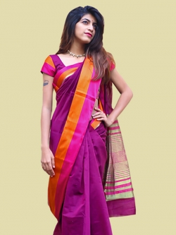 Magenta Cotton Silk Printed Cotton Sarees