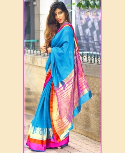 Sky Blue Cotton Silk Printed Cotton Sarees