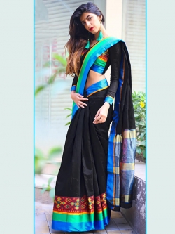 Black Cotton Silk Printed Cotton Sarees