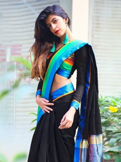 Black Cotton Silk Printed Cotton Sarees