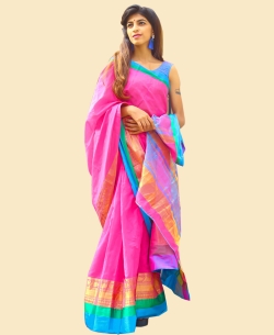 Pink Cotton Silk Printed Cotton Sarees