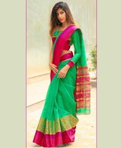 Green Cotton Silk Printed Cotton Sarees