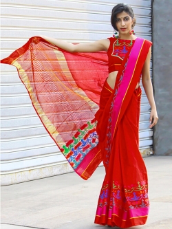 Red Cotton Silk Printed Cotton Sarees
