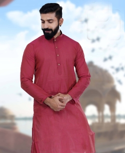Maroon Cotton Plain Kurta Pajama