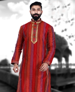 Red Cotton Silk Plain Kurta Pajama