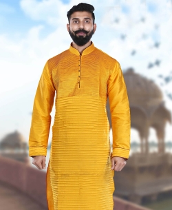 Yellow Art Silk Plain Kurta Pajama