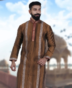 Brown Art Silk Plain Kurta Pajama