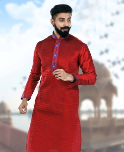 Maroon Art Silk Plain Kurta Pajama